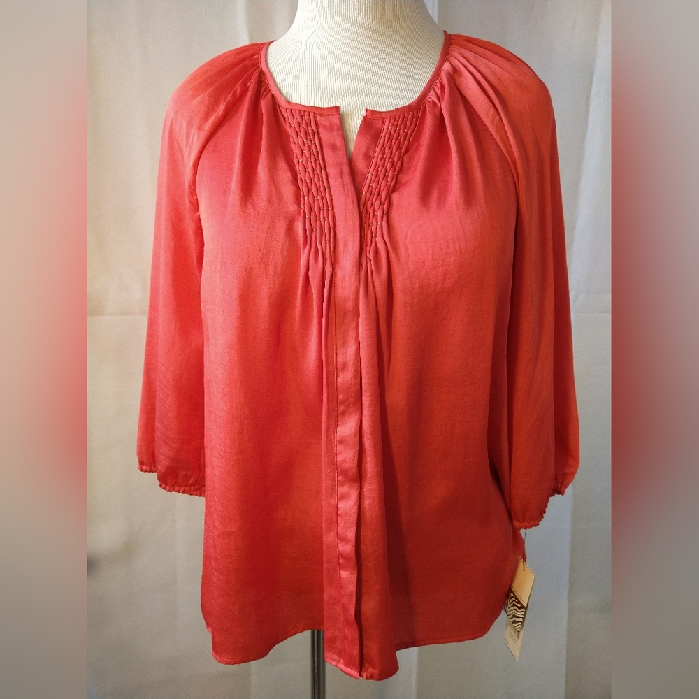 NWT Dana Buchman Sunset Chic Hot Lava 3/4 sleeve top XL